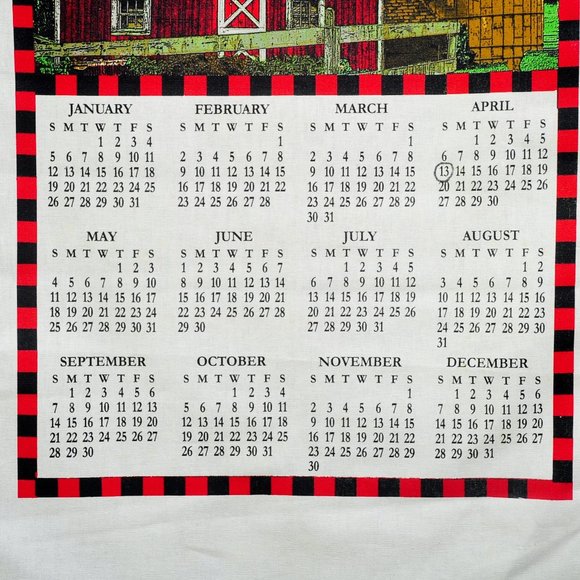 2014 Country Red Barn Silo & American Flag Calendar Towel Farmcore Cottagecore - Picture 5 of 7